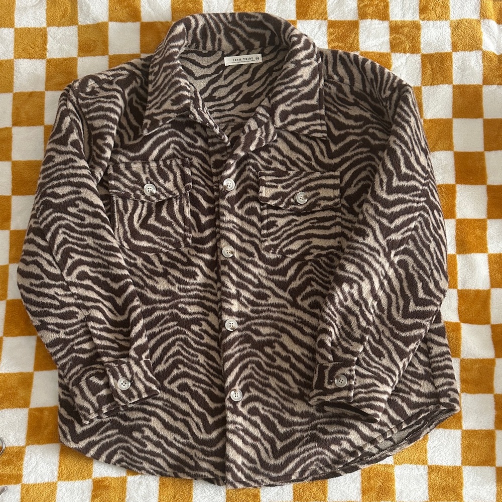 12th Tribe Brown and Cream Zebra Shacket